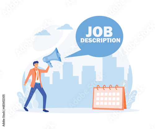 Conceptual caption Job Description. Internet Concept A document that describes the responsibilities of a position Gentleman . flat vector modern illustration