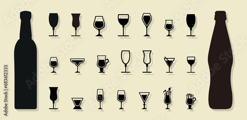 Wine bottle alcohol with wine glass symbol vector illustration.