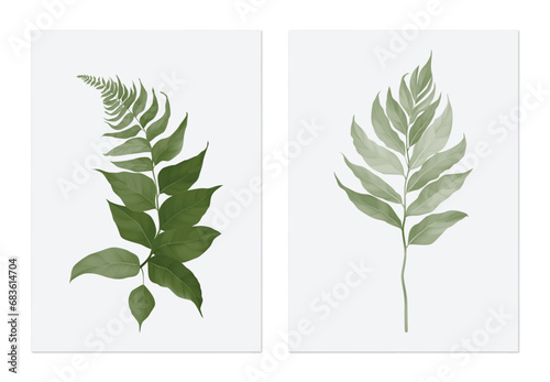 Foliage poster template design, green fern leaves on grey