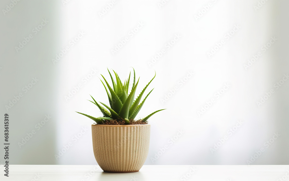 Cute Mini Aloe Plant in a Pot White Floral Background