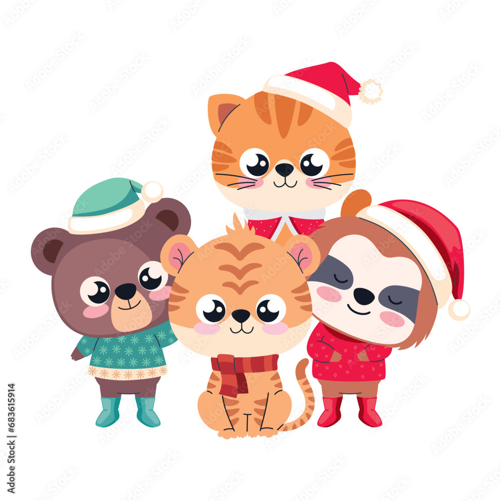 cute animals christmas characters