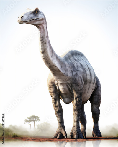 giant brochiosaurus isolated on white, hyper realistic illustration. © Maizal