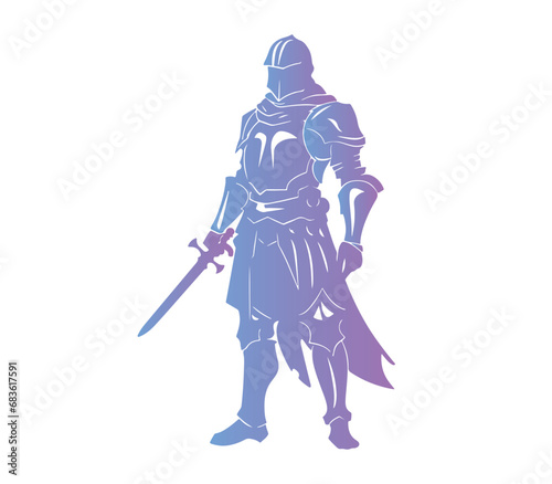 Gradient knight with sword, vector isolated on white background