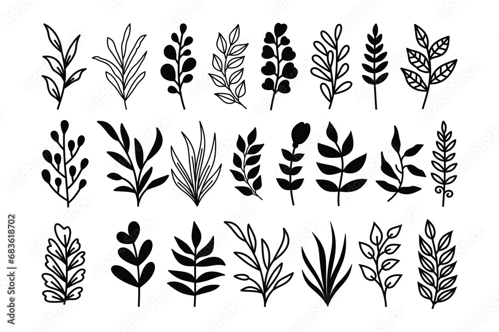 Set of branch and leaves vector Set of branch and leaves vector