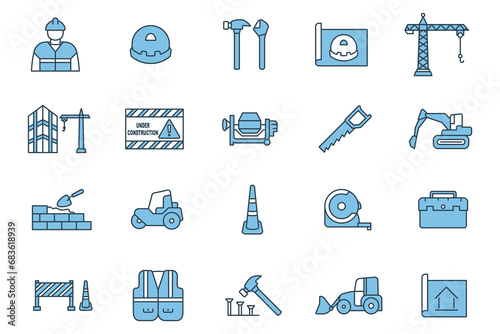 construction icon set. icon related to Construction. suitable for web site, app, user interfaces, printable etc. flat line icon style. Simple vector design editable