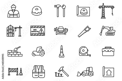 construction icon set. icon related to Construction. suitable for web site, app, user interfaces, printable etc. line icon style. Simple vector design editable