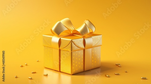 A single, luxuriously wrapped gift box adorned with shimmering details, standing out on a bold yellow surface.