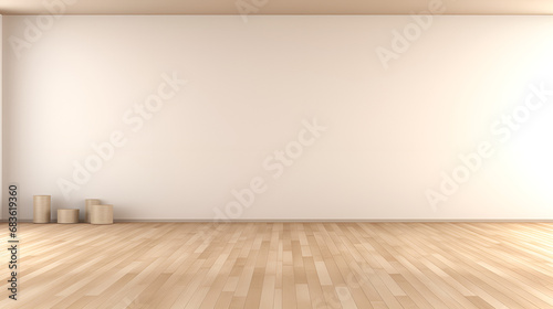 White Wall and Wood Floor Home Background. Living Room with Empty Space Images.AI Generative 
