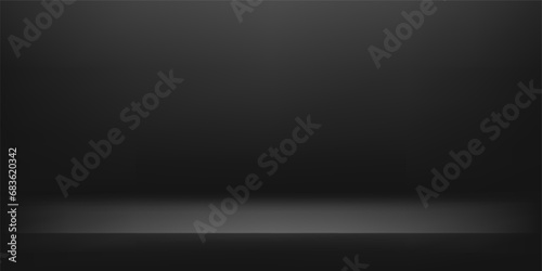 Empty black room, black studio design for product display. Vector illustration