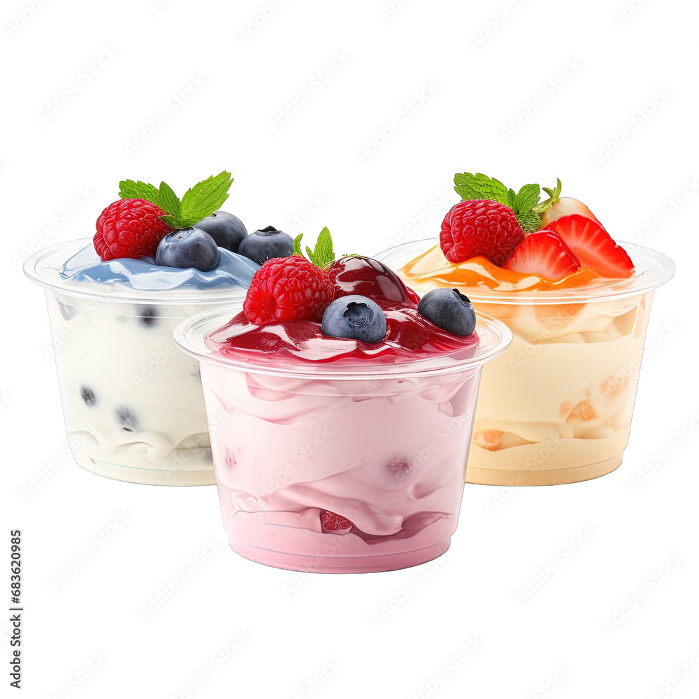 yogurt with berries on plastic cup yogurt with berries on plastic cup