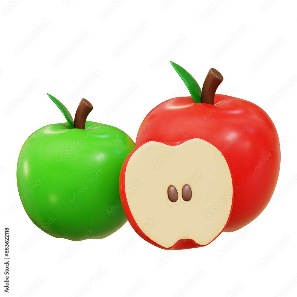 Obraz premium Apples 3D Icon Isolated Transparent Background