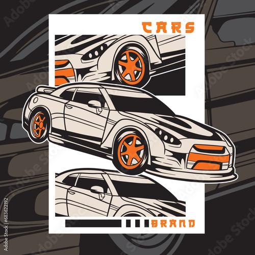 Car Vector Illustration For Conceptual Design. Suitable for posters, stickers, t-shirt prints, and banners.	
