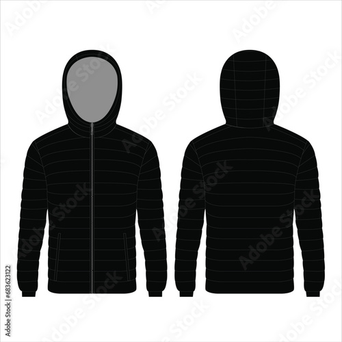 Padding Hooded Winter Black Jacket Design vector