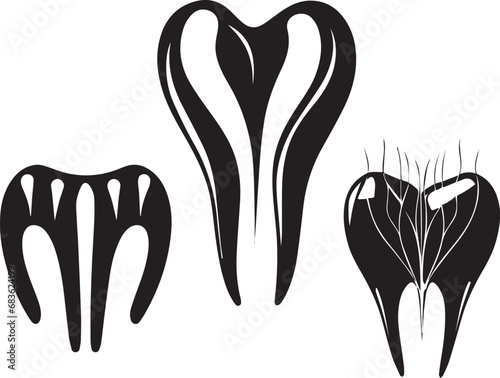 Human Teeth, Tooth Doodle, Teeth Care Silhouettes Set on white background