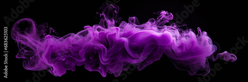 Purple smoke plume bursting horizontally on black background photo