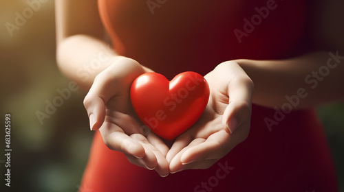 - - - Young women hands holding red heart,health care, donate and family insurance concept,world heart day, world health day, CSR responsibility, adoption foster family, hope, gratitude, kind
