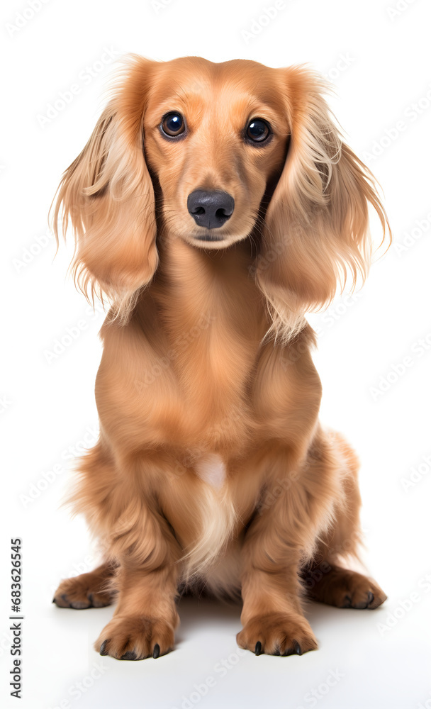 Blonde Miniature Dachshund, Isolated on White Background - Generative AI