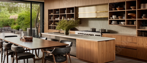 Contemporary Fusion of Luxury and Comfort in Design with Kitchen by generative Ai. © MOMO