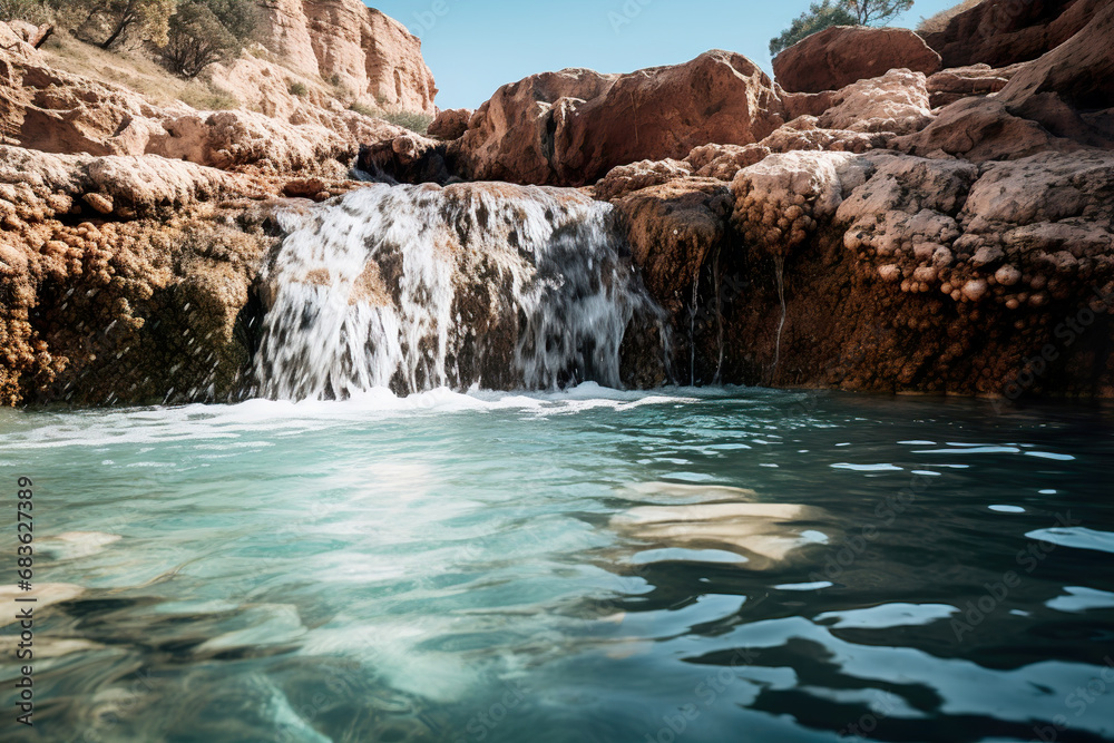 Naklejka premium Waterfall in the jungle. Generative Ai