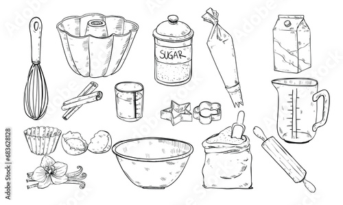 baking stuff handdrawn illustration engraving