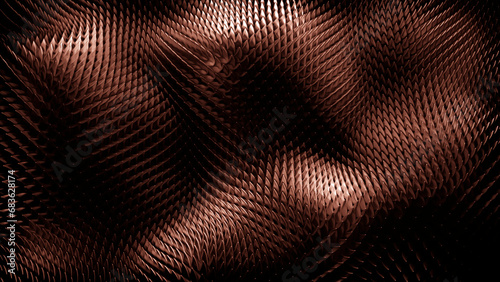 3D moving reptile skin. Design. Skin with scales with metallic glow.