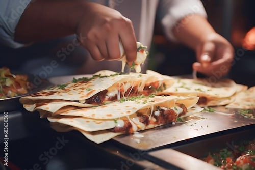 preparing quesadillas in a Mexican restaurant