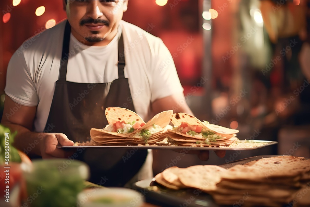 preparing quesadillas in a Mexican restaurant