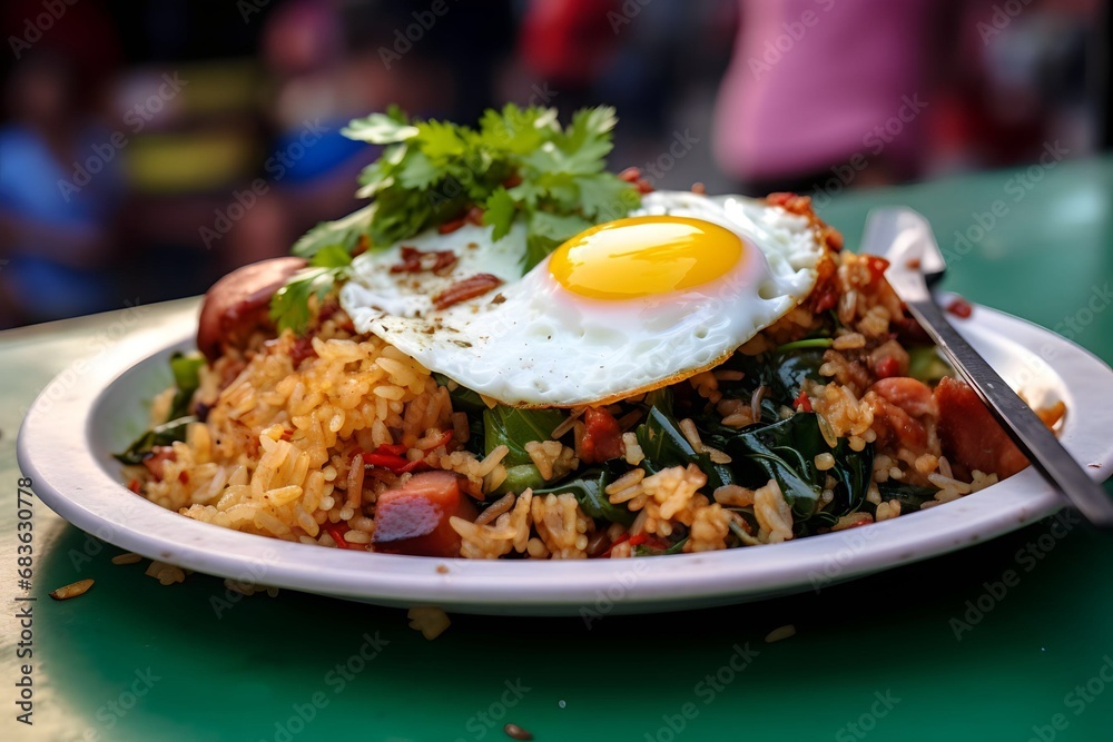Fried Rice with Kale and fried egg street Food Fried Rice with Kale and fried egg street Food