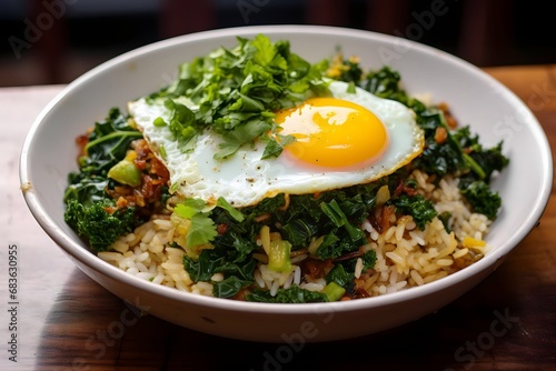 Fried Rice with Kale and fried egg street Food