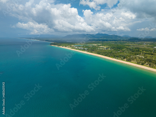 Fototapeta Naklejka Na Ścianę i Meble -  Aerial view drone shot of Tropical sea in Phuket thailand,Beautiful sea beach background