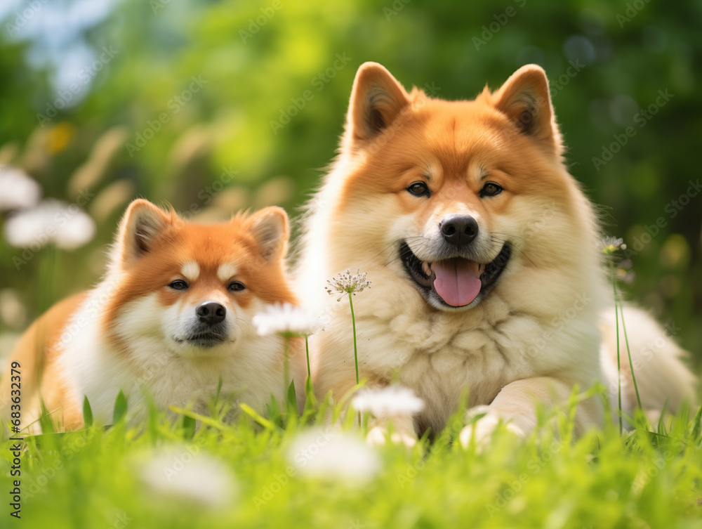 two dogs playing in grass