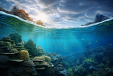 World ocean day, underwater sea deeb, concept of ecology and sustainable development