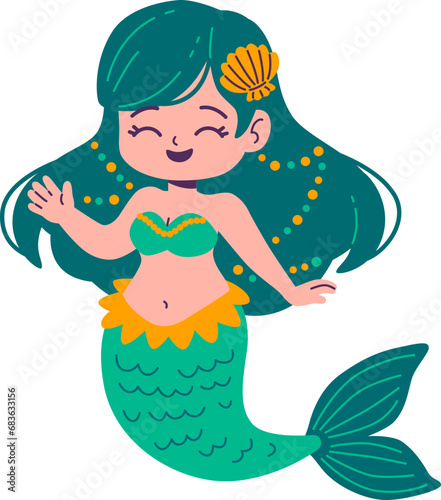 Cute Mermaid Waving Hand