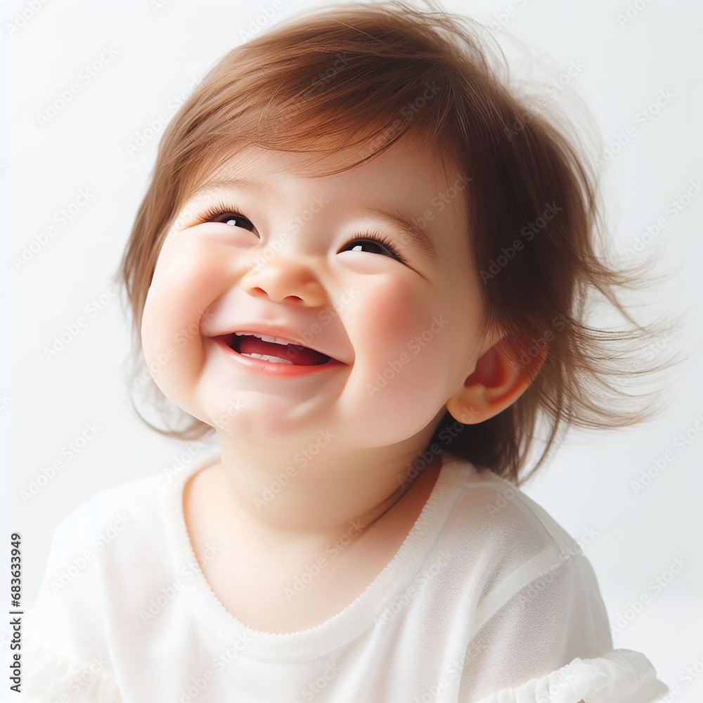 A charming picture of a contented baby turning one, radiating happiness with a sweet smile, against a pure white background. A charming picture of a contented baby turning one, radiating happiness with a sweet smile, against a pure white background.