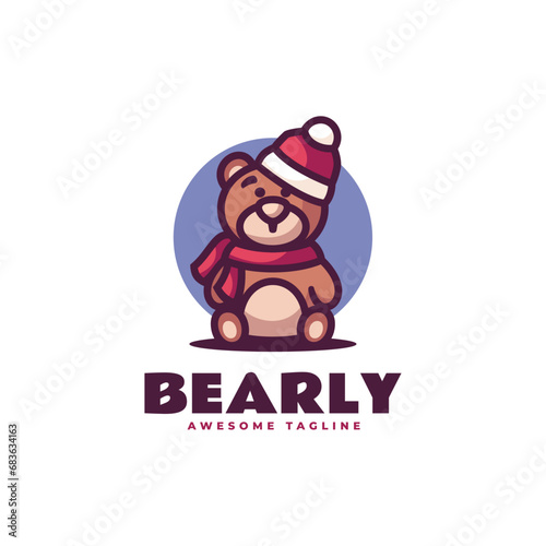 Vector Logo Illustration Bear Mascot Cartoon Style.
