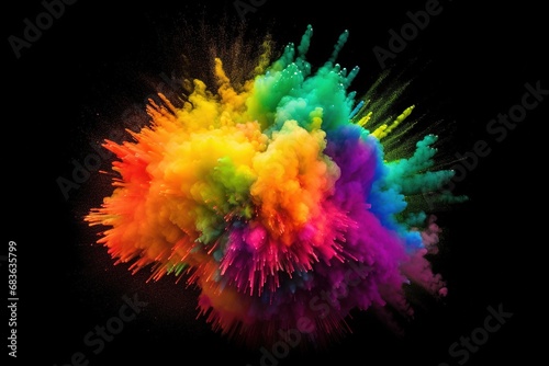 Colored powder explosion isolated on black background. Frozen motion.