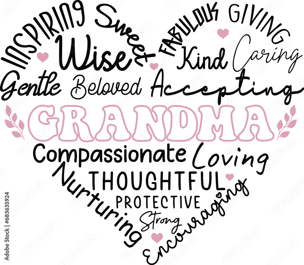 Grandma Heart Svg, Grandma Shirt Svg, Blessed Grandma Svg, Grandparents