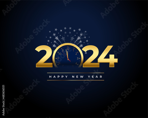 stylish 2024 new year bursting star background with golden clock