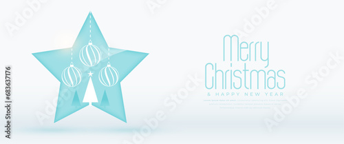 Fototapeta Naklejka Na Ścianę i Meble -  merry christmas festive star banner with xmas bauble and tree