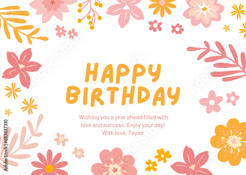 Pink Pastel Colorful Watercolor Female Flowers Happy Birthday Card Put Your Name - 2 © Sohail