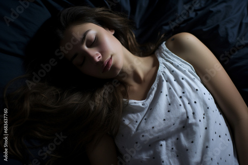 Lifestyles and leisure concept. Beautiful woman sleeping and dreaming in bed