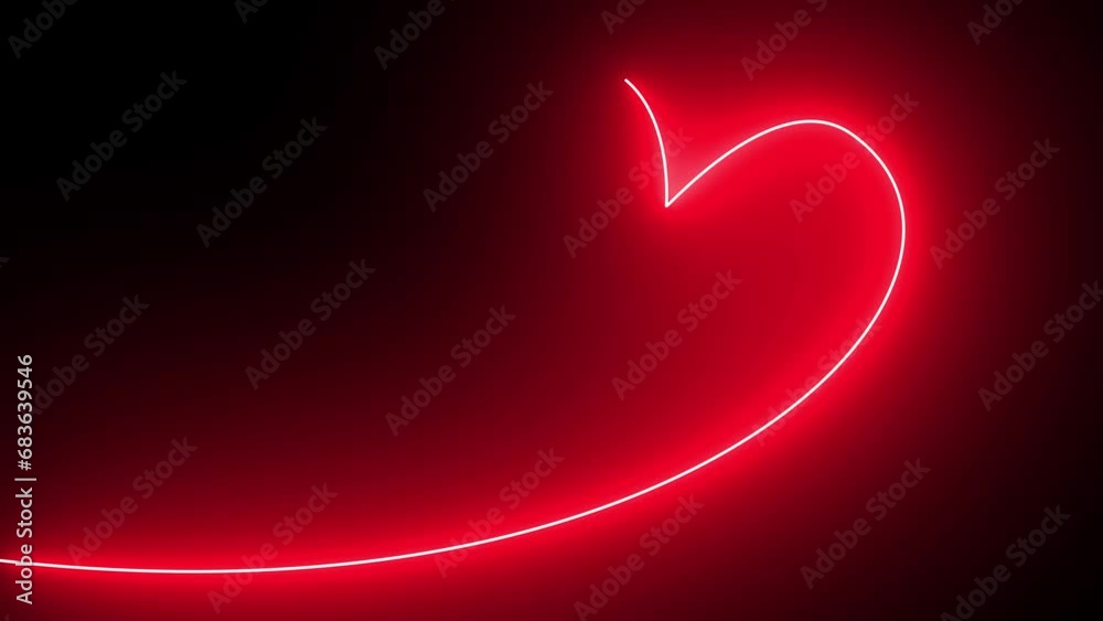 Red heart shape neon light animation on black background. Abstract and decoration concept. Happy Valentines day element. 4K footage video