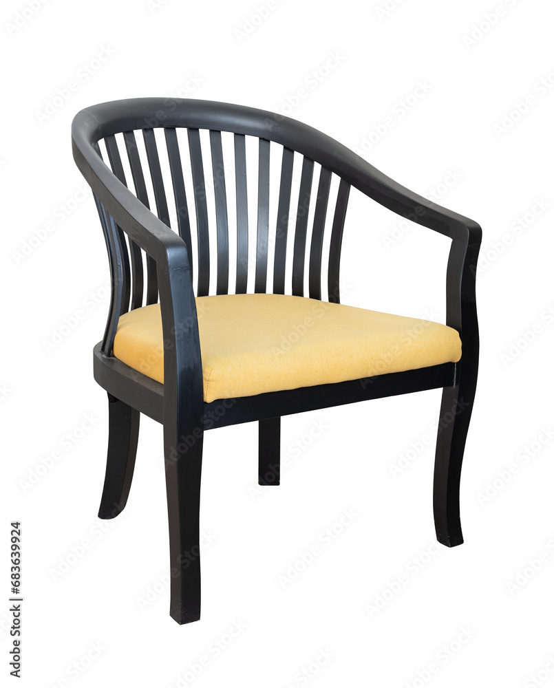wooden chair with yellow fabric seat isolated with clipping path wooden chair with yellow fabric seat isolated with clipping path