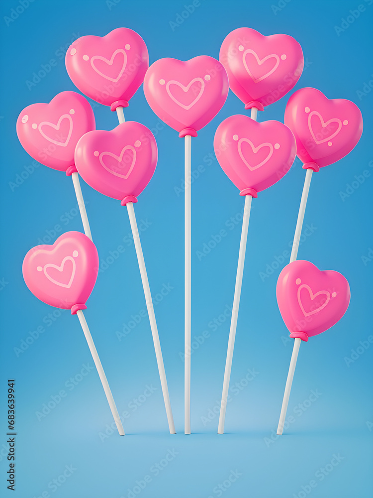 lollipops 3D animation style pink heart lollipops