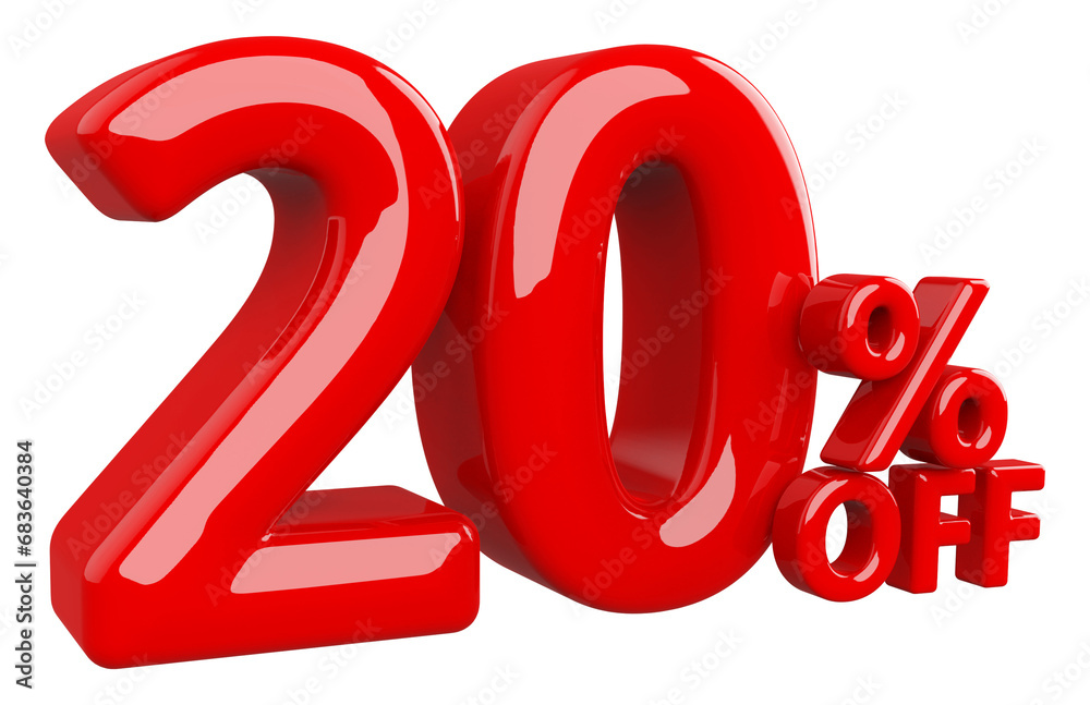Discount 20 Percent Off Sale Red Number 3D Render Discount 20 Percent Off Sale Red Number 3D Render