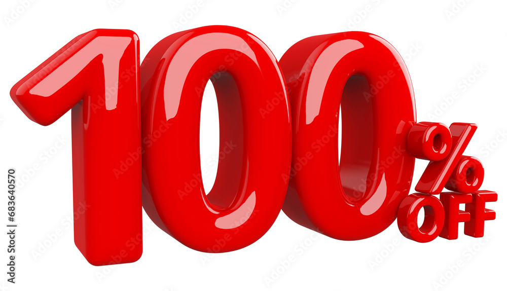 Discount 100 Percent Off Sale Red Number 3D Render Discount 100 Percent Off Sale Red Number 3D Render