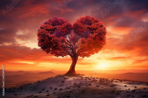 Valentine s day background with red heart tree 