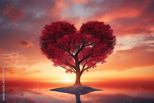 Valentine s day background with red heart tree 