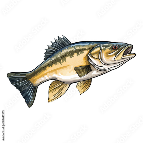 Walleye fish animal in cartoon style on transparent background, Walleye fish sticker design.