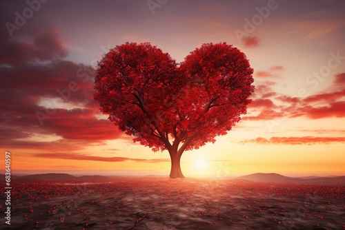 Valentine s day background with red heart tree 